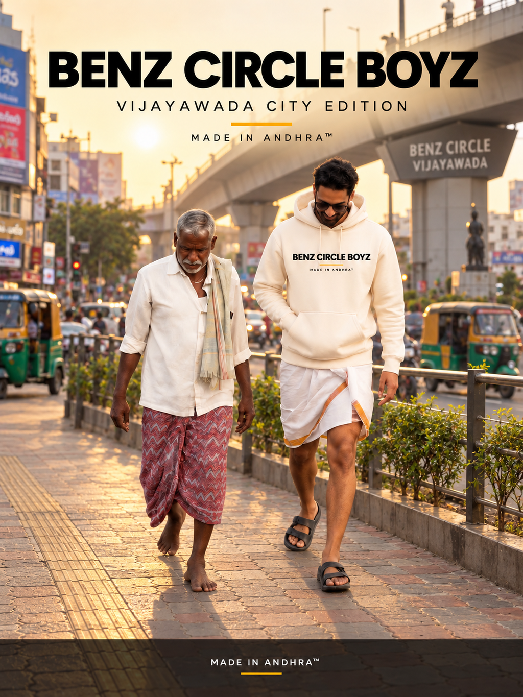 MADE IN ANDHRA™ Benz Circle Boyz Hoodie — pre-order launch poster, Drop 01