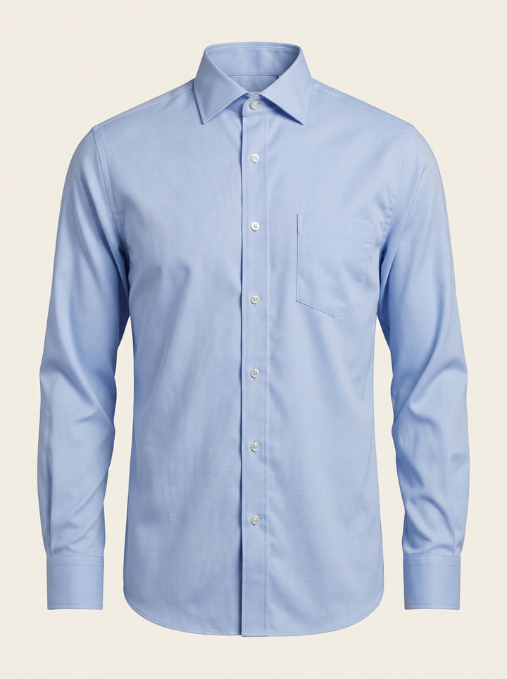 Stretch Cotton Dobby Shirt — Light Blue