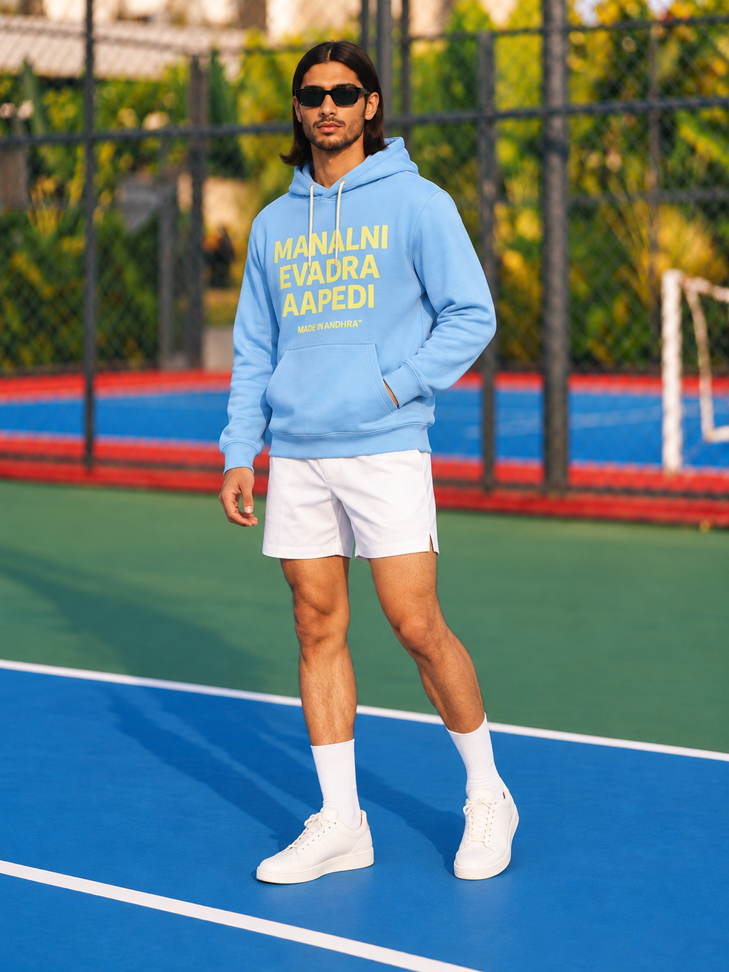 Made in Andhra™ Manalni Evadra Aapedi Hoodie — men threequarter