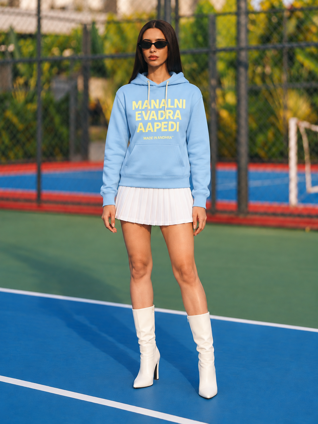 Made in Andhra™ Manalni Evadra Aapedi Hoodie — women front
