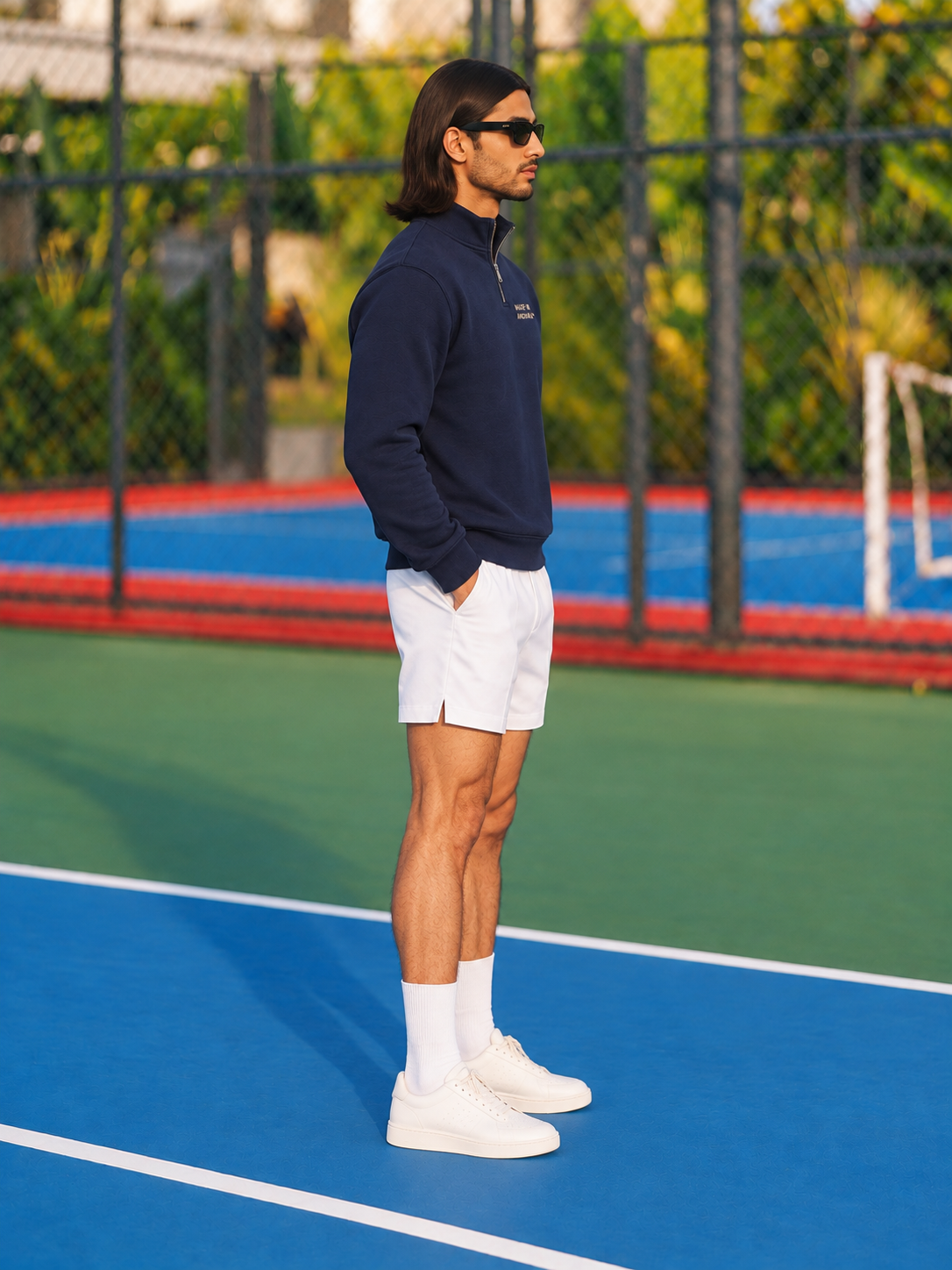 Made in Andhra™ Navy Quarter-Zip Sweatshirt — men right