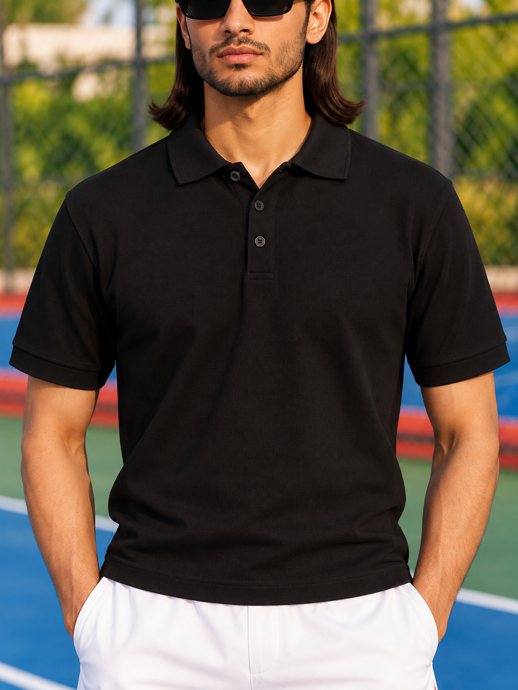 Made in Andhra™ Black Essential Polo — men detail